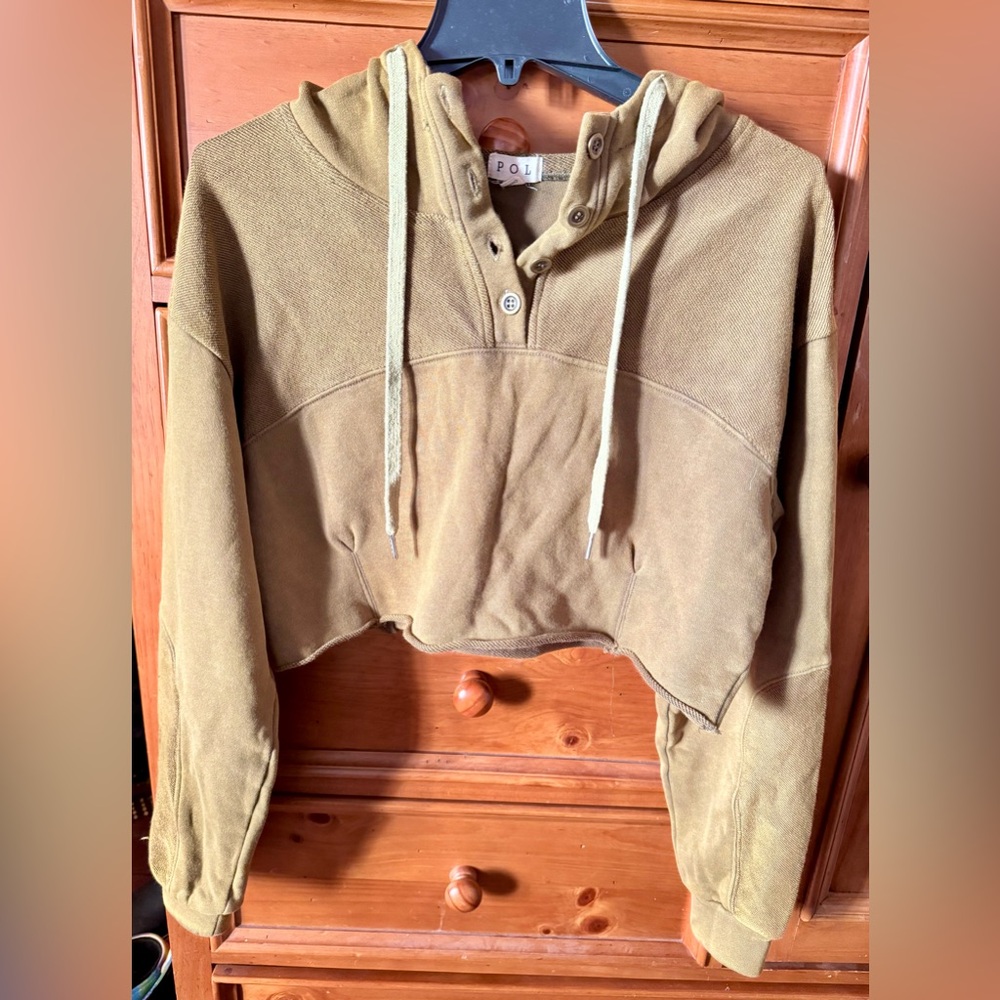 POL Olive Green Cropped Hoodie Sweater
